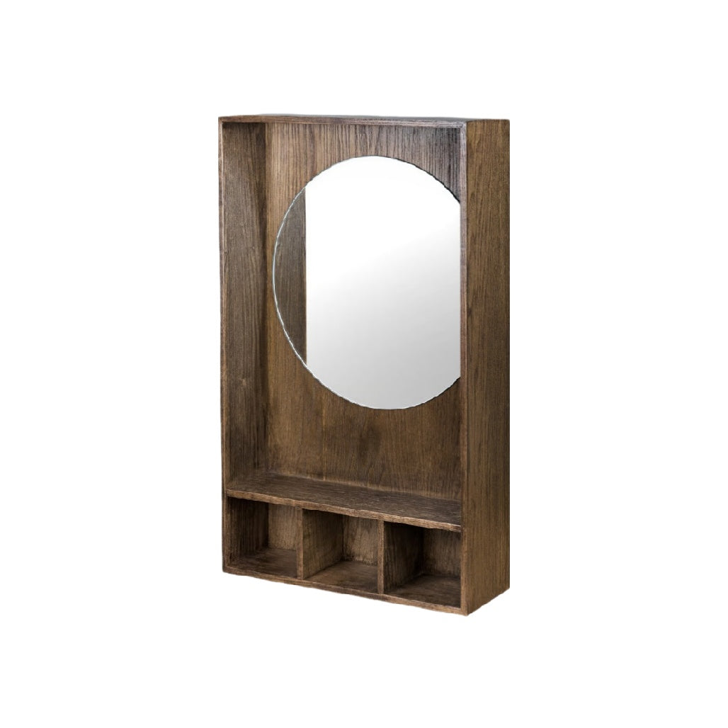 Modern Wooden Wall-Mounted Mirror with Storage Shelves