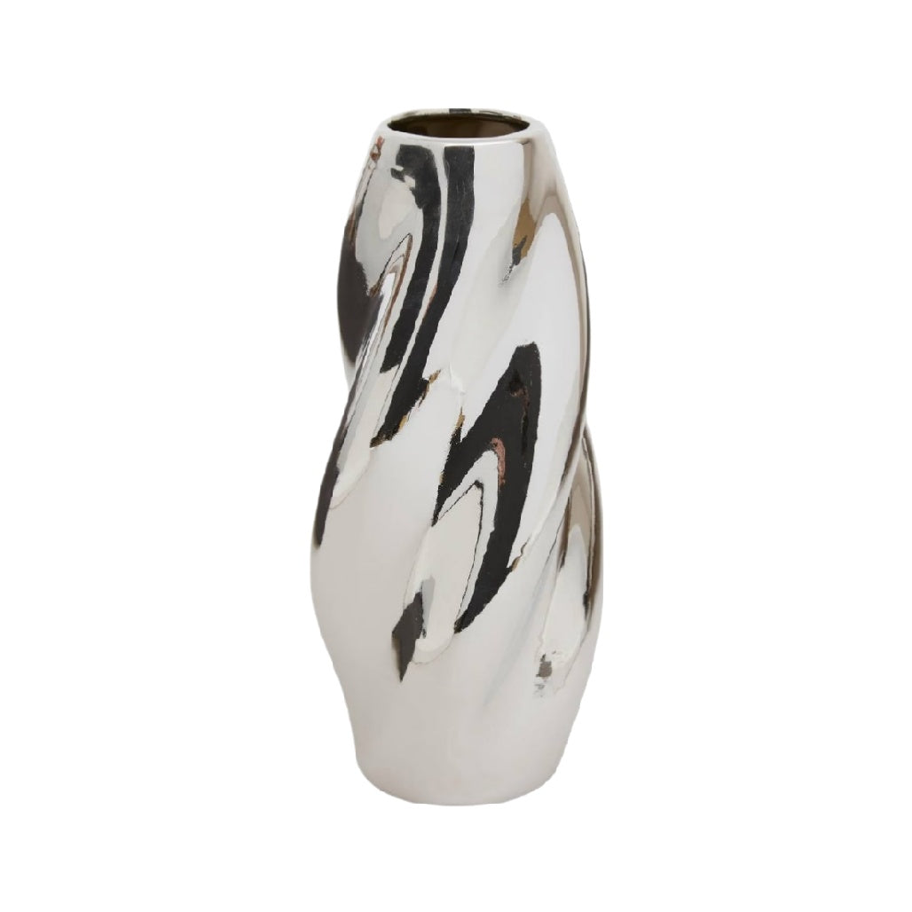 Modern Elegant Silver Swirl Ceramic Vase